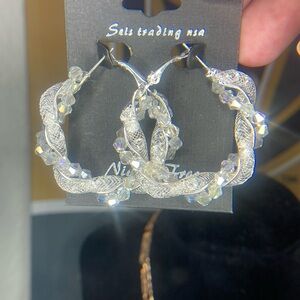 Silver Tone Crystal Hoop Earrings